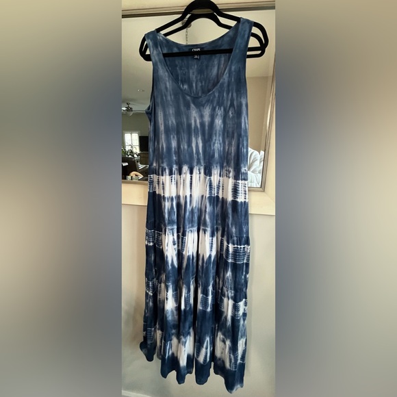 Chaps Sleeveless Blue Tie-Dye Tiered Maxi Dress - Casual Summer Style - Picture 6 of 10